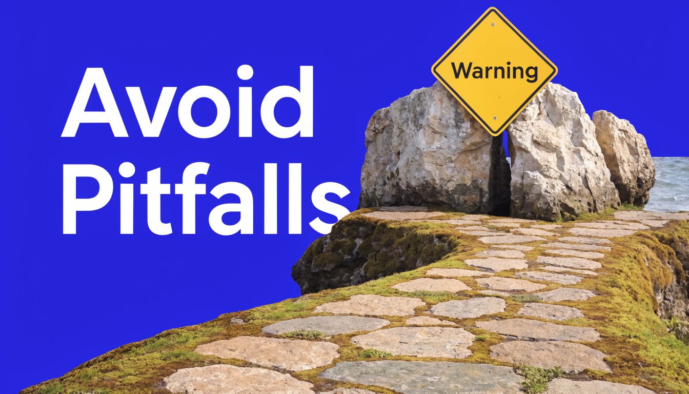 A warning sign placed on rocky terrain symbolizing the need to avoid common pitfalls in business development.