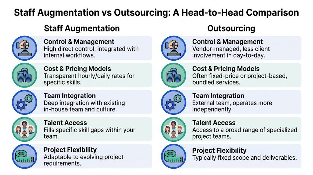 Staff Augmentation vs Outsourcing: Key Differences Explained