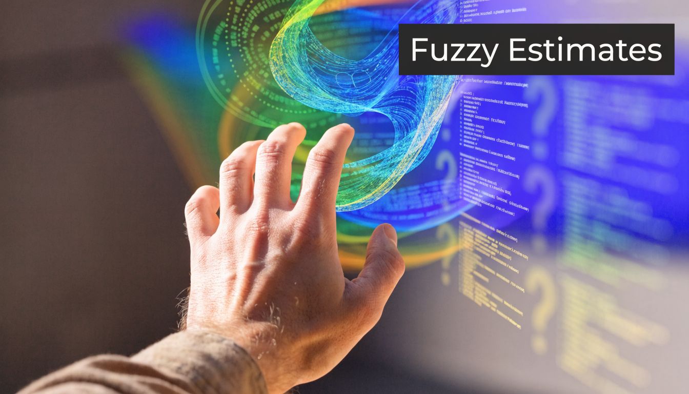 A human hand reaching toward a holographic projection showing digital code and abstract light effects.